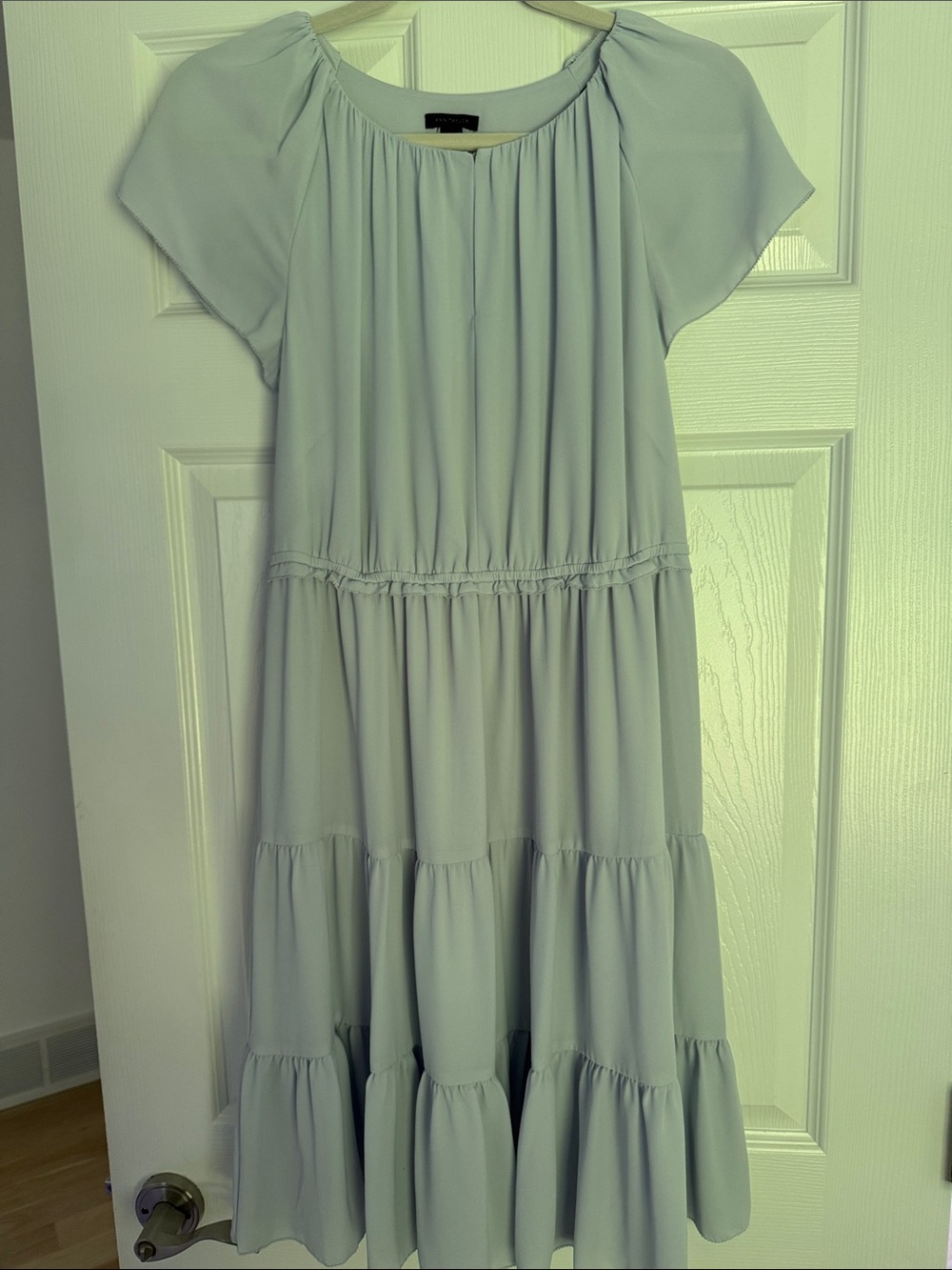 Ann Taylor Girls Pale Gray Tiered Short-Sleeve Dress